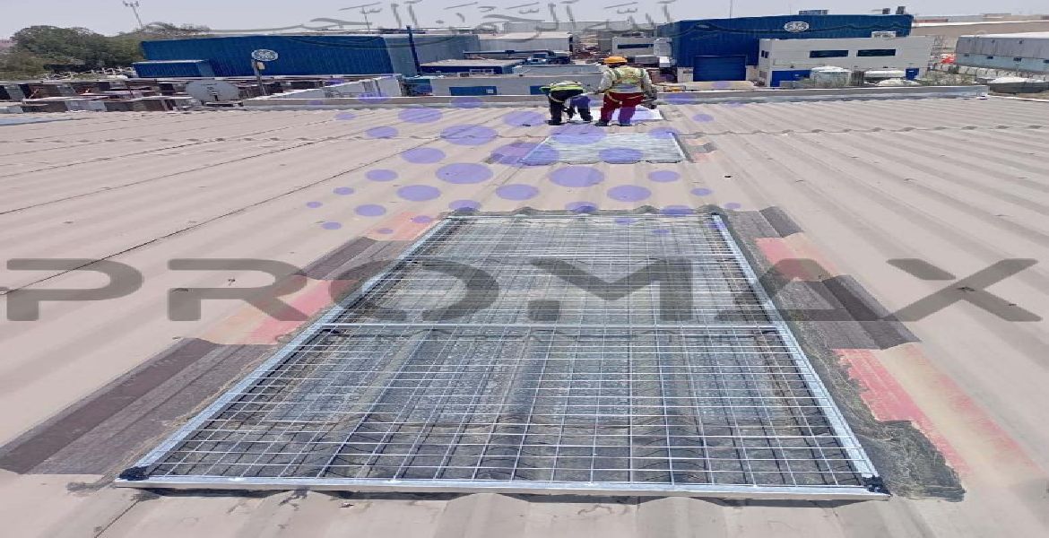 Dhl Skylight Protection Grill - metal roof waterproofing project by Promax in Dubai, UAE